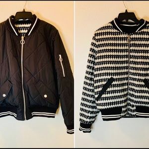 BCBGeneration REVERSIBLE Bomber Jacket Coat Quilted BLACK/WHITE LRG BG423187CNR